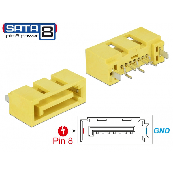 Delock Csatlakozó SATA 6 Gb/s apa 8 tus táp (89886)