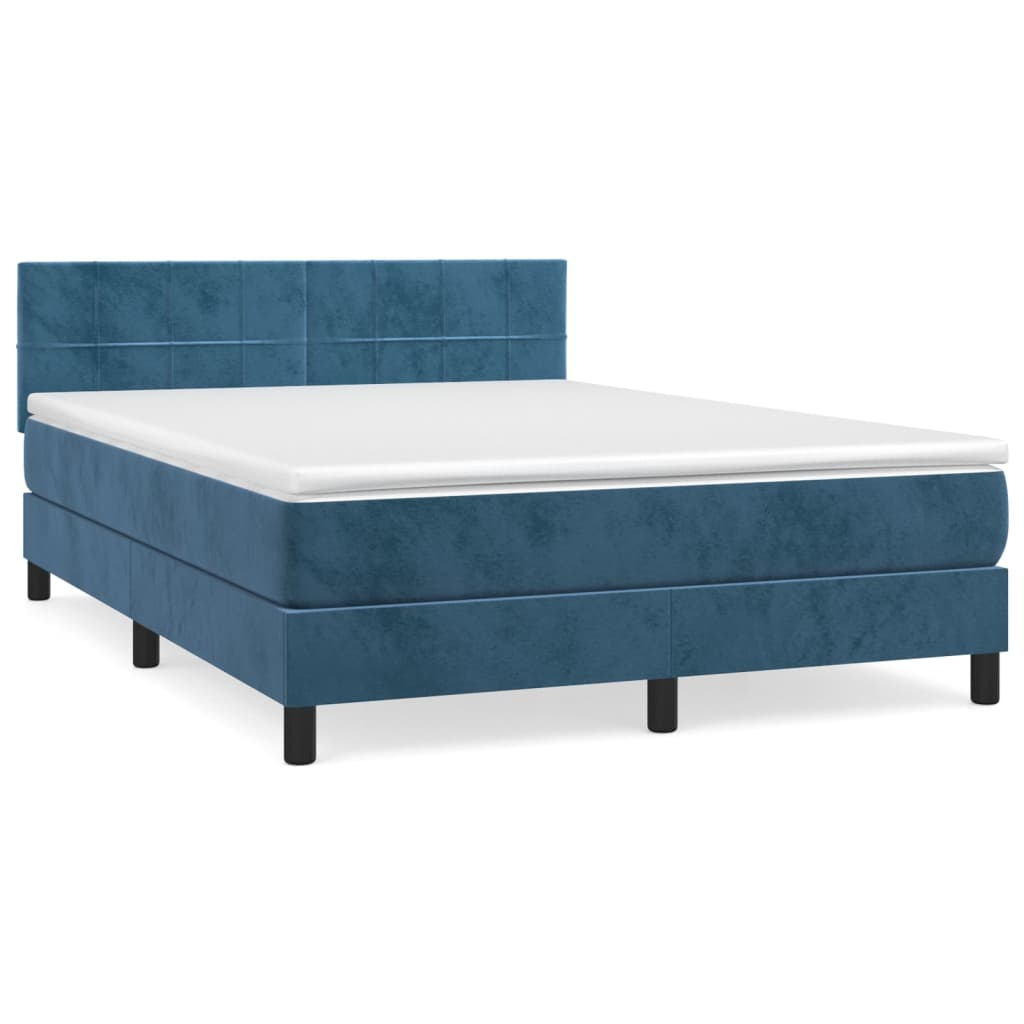 sötétkék bársony rugós ágy matraccal 140x190 cm (3141303)