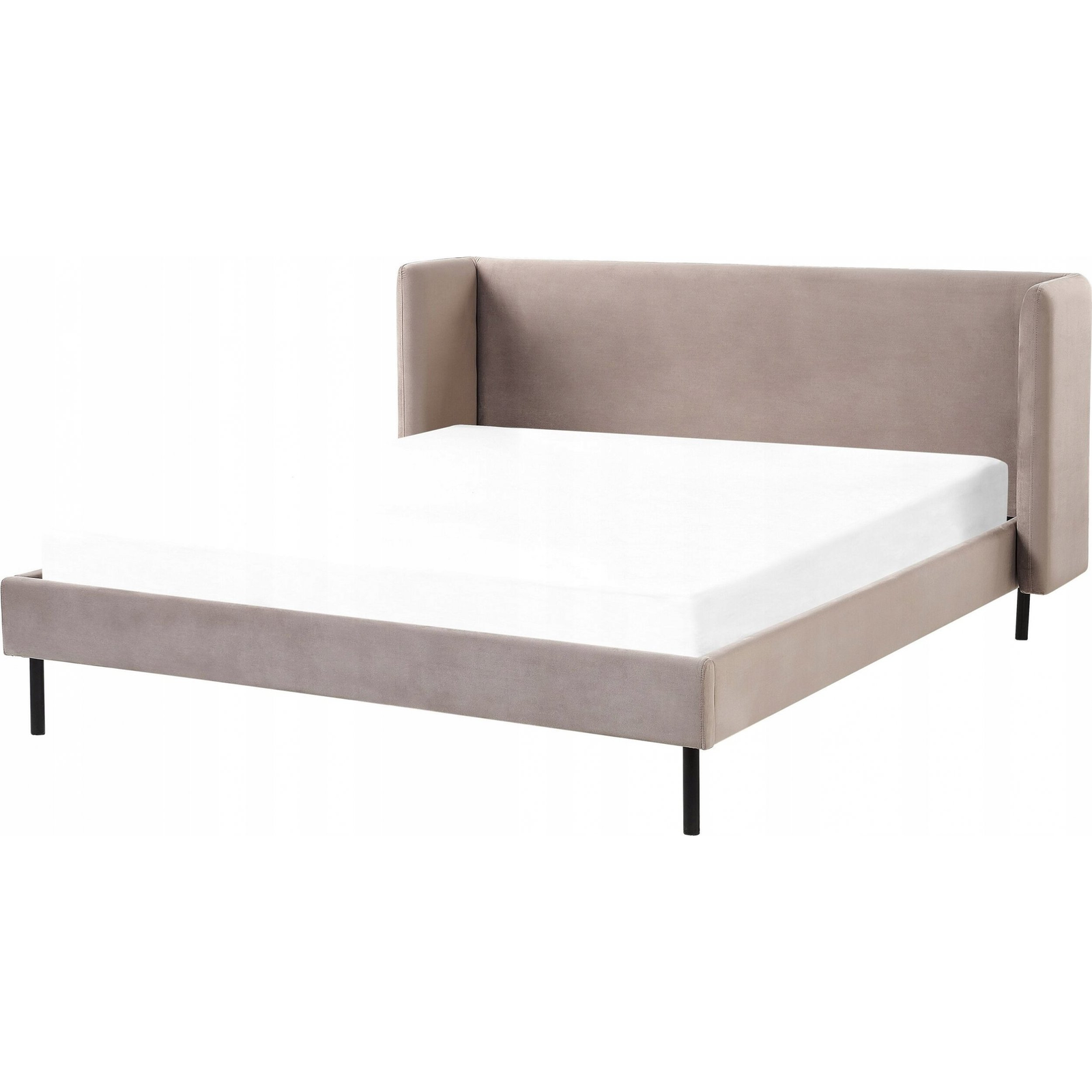 Cama Con Somier De Terciopelo Gris Pardo 160 X 200 Cm Cabecero Patas Negras Arette - Beige