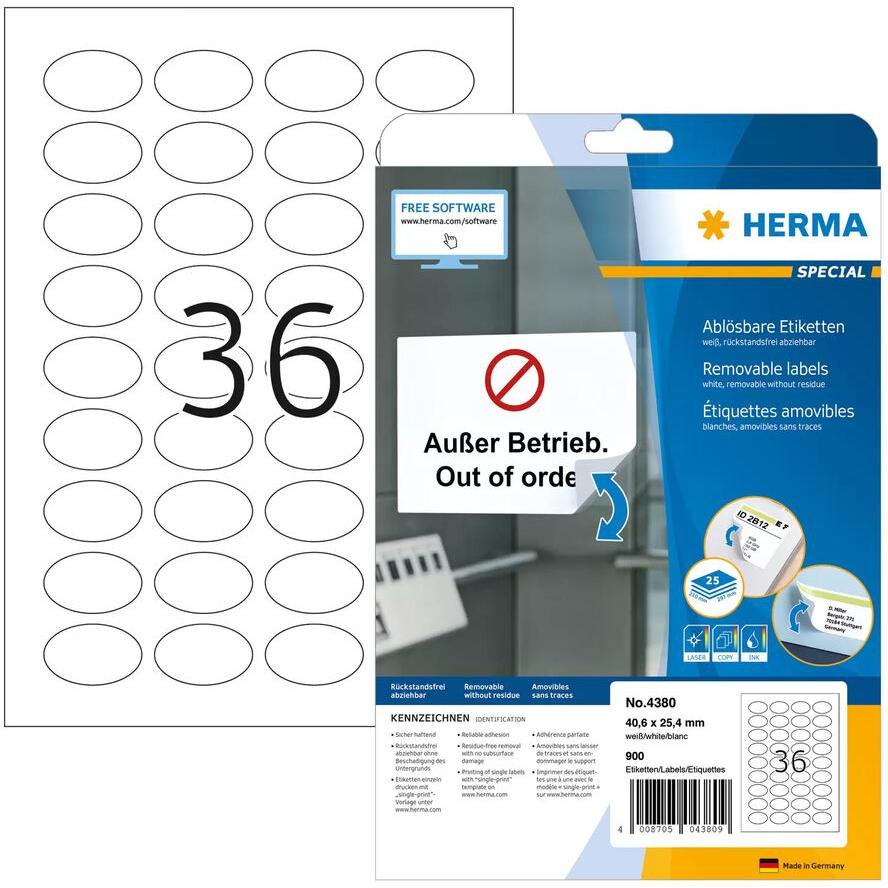 Herma 40,6x25,4 mm Ovális Címke tintasugaras és lézer nyomtatóhoz (900 címke / csomag) (4380)