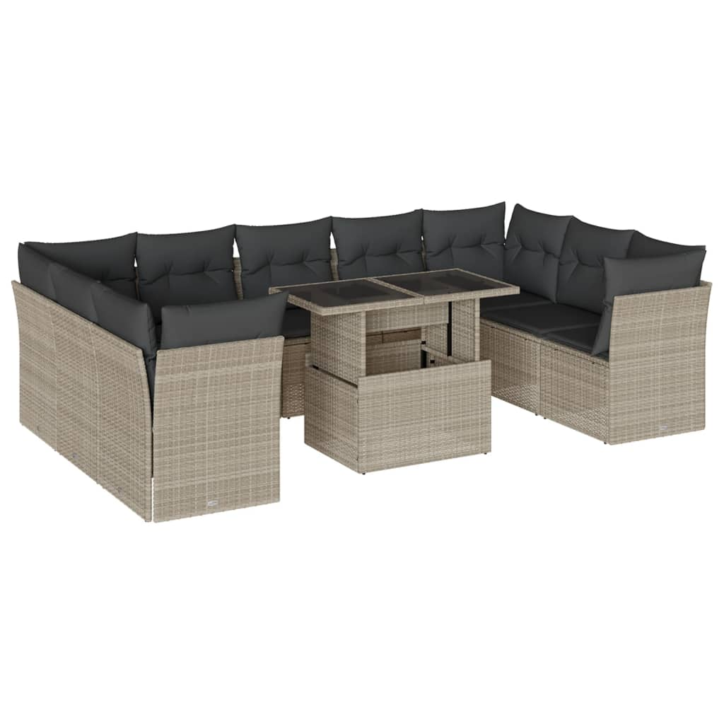 10 részes világosszürke polyrattan kerti ülőgarnitúra párnákkal (3266822)