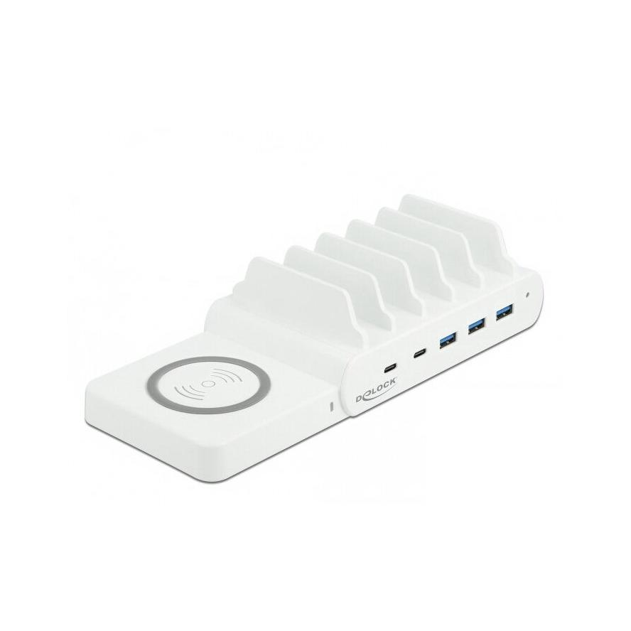 Delock 41450 2x USB Type-C / 3x USB-A / Vezeték nélküli Hálózati töltő - Fehér (100W) (41450)