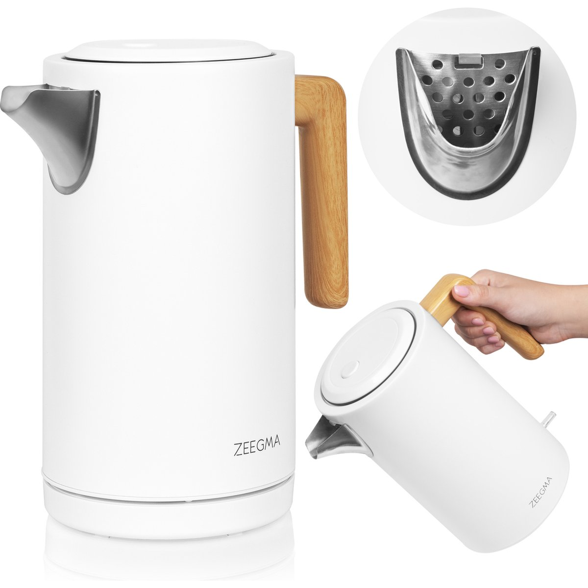 Zeegma Vízforraló 1,7L 2200W - Fehér / Fa (ZEEGMA KETLEE WHITE WOOD)
