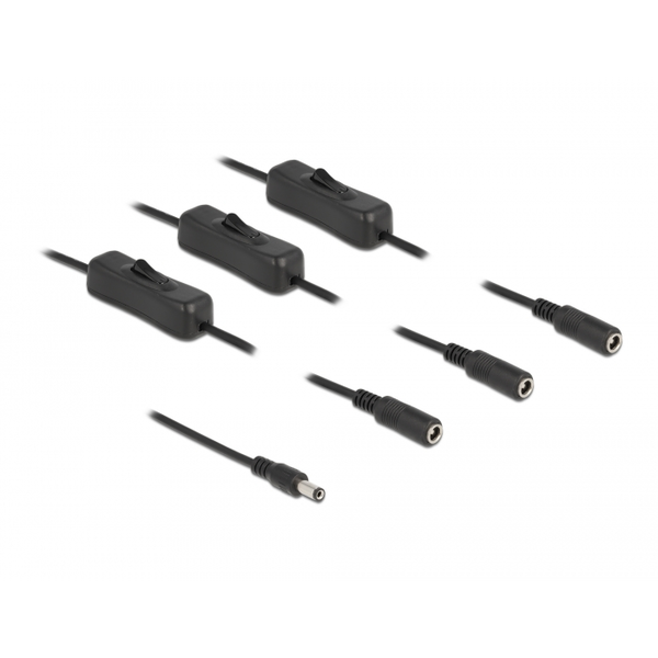 Delock DC kábel 5,5 x 2,1 mm apa   3 db. DC anya kapcsolóval ellátott, 1 m