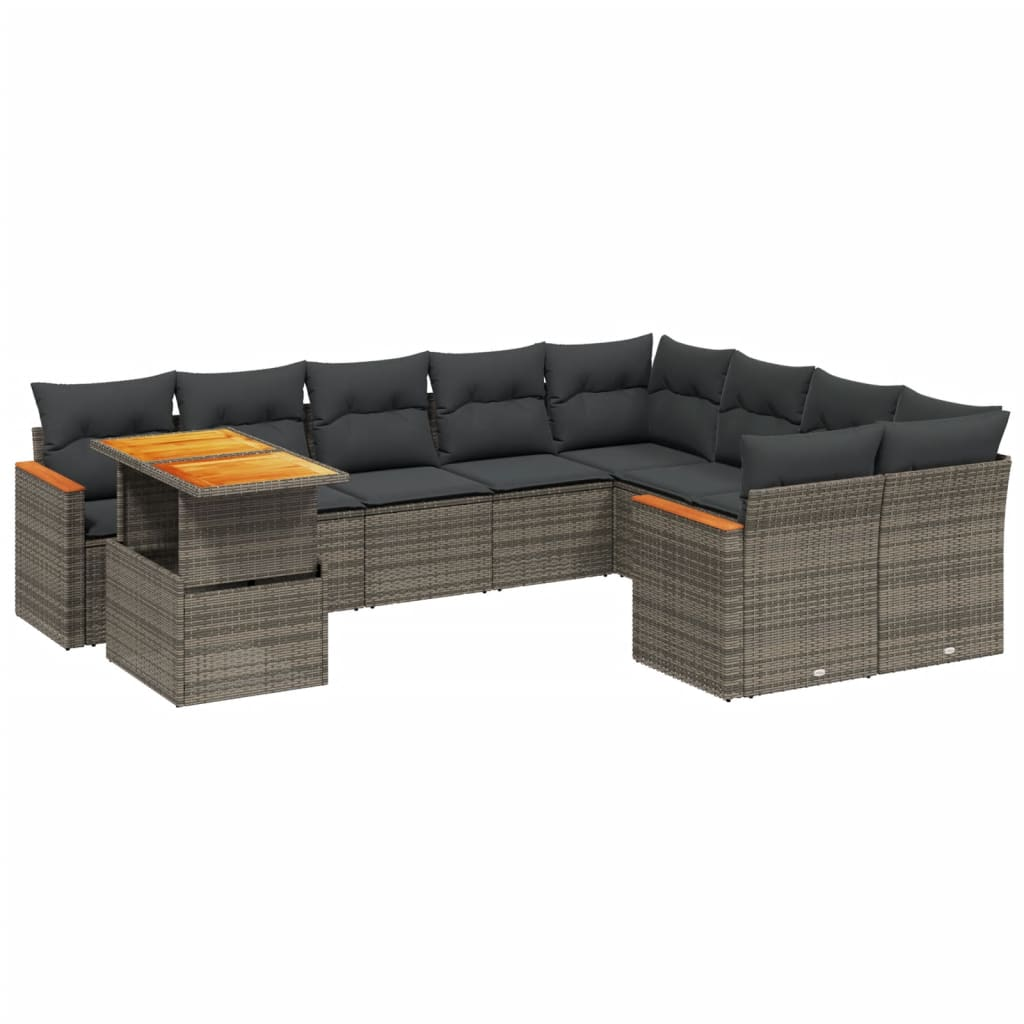 10 részes szürke polyrattan kerti ülőgarnitúra párnákkal (3273244)