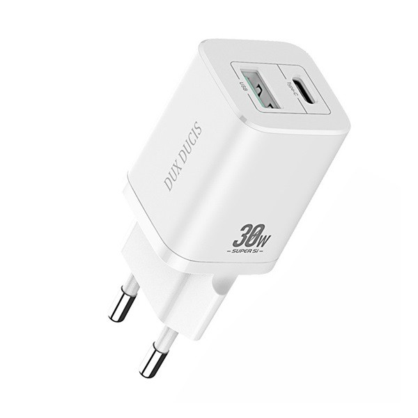 DUX DUCIS C80 hálózati töltő USB aljzat / Type-C aljzat (5V / 3000 mA, 30W, gyorstöltés támogatás) FEHÉR (C80) (C80)