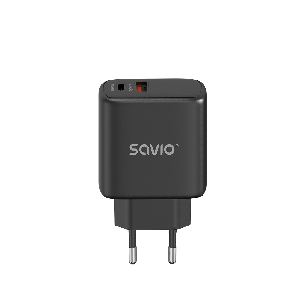 Savio LA-06/B USB-C / USB-A Hálózati töltő - Fekete (30W) (LA-06/B)