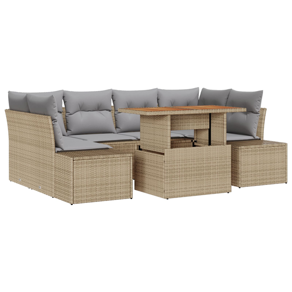 Conjunto De Sofá De Jardín 7 Piezas Beige, Gris Ratán, Poliéster V0300 Unico / Beige