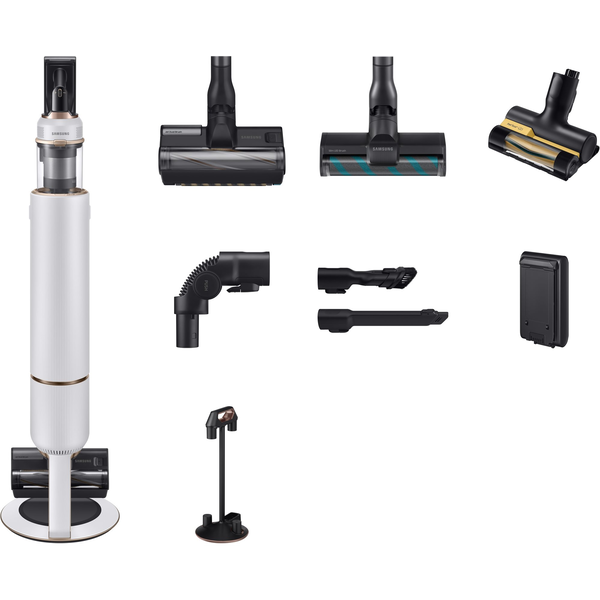 Прахосмукачка Samsung BESPOKE Jet Plus Complete, Вертикална, 580 W, Автономия 60 минути, Multi-Cyclonic Technology, Контейнер 0.5 l, LCD дисплей, Зарядна станция, Четка с бял светодиод
