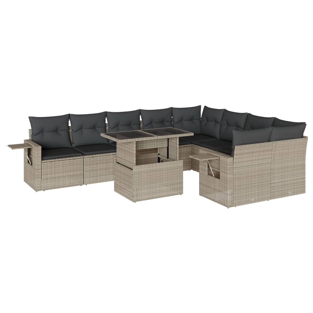 10 részes világosszürke polyrattan kerti ülőgarnitúra párnákkal (3268132)