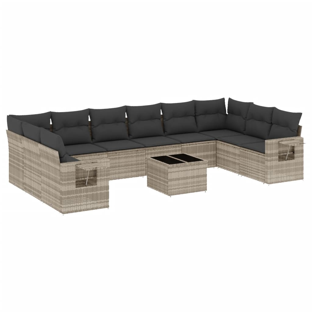 11 részes világosszürke polyrattan kerti ülőgarnitúra párnákkal (3253019)