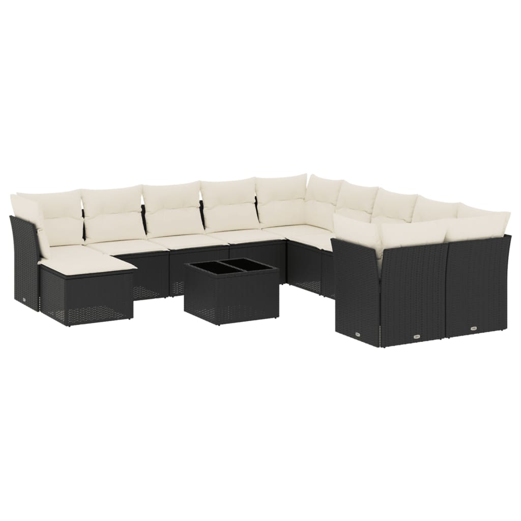 12 részes fekete polyrattan kerti ülőgarnitúra párnákkal (3250455)