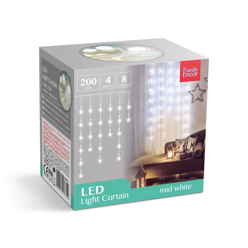Family fényfüggöny 200db középfehér LED, hálózati működés 4,2m (58901C) (58901C)