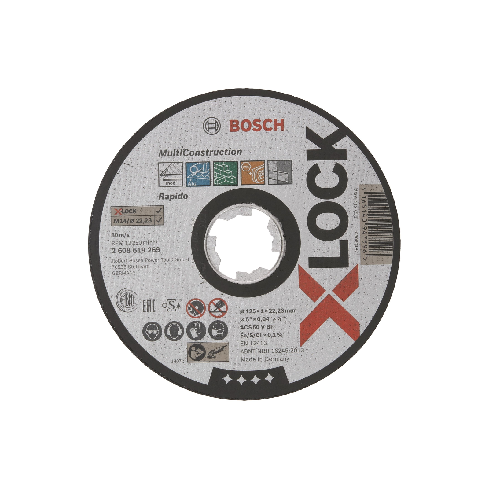 BOSCH 2608619269, Multi Material X-LOCK, lapos vágótárcsa 125 × 1 × 22,23 (2.608.619.269)