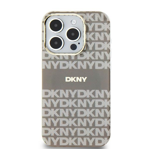DKNY iPhone 13 / 14 / 15 MagSafe Mintás középcsíkkal PC TPU Telefon tok - Bézs (DKHMP15SHRHSEE)