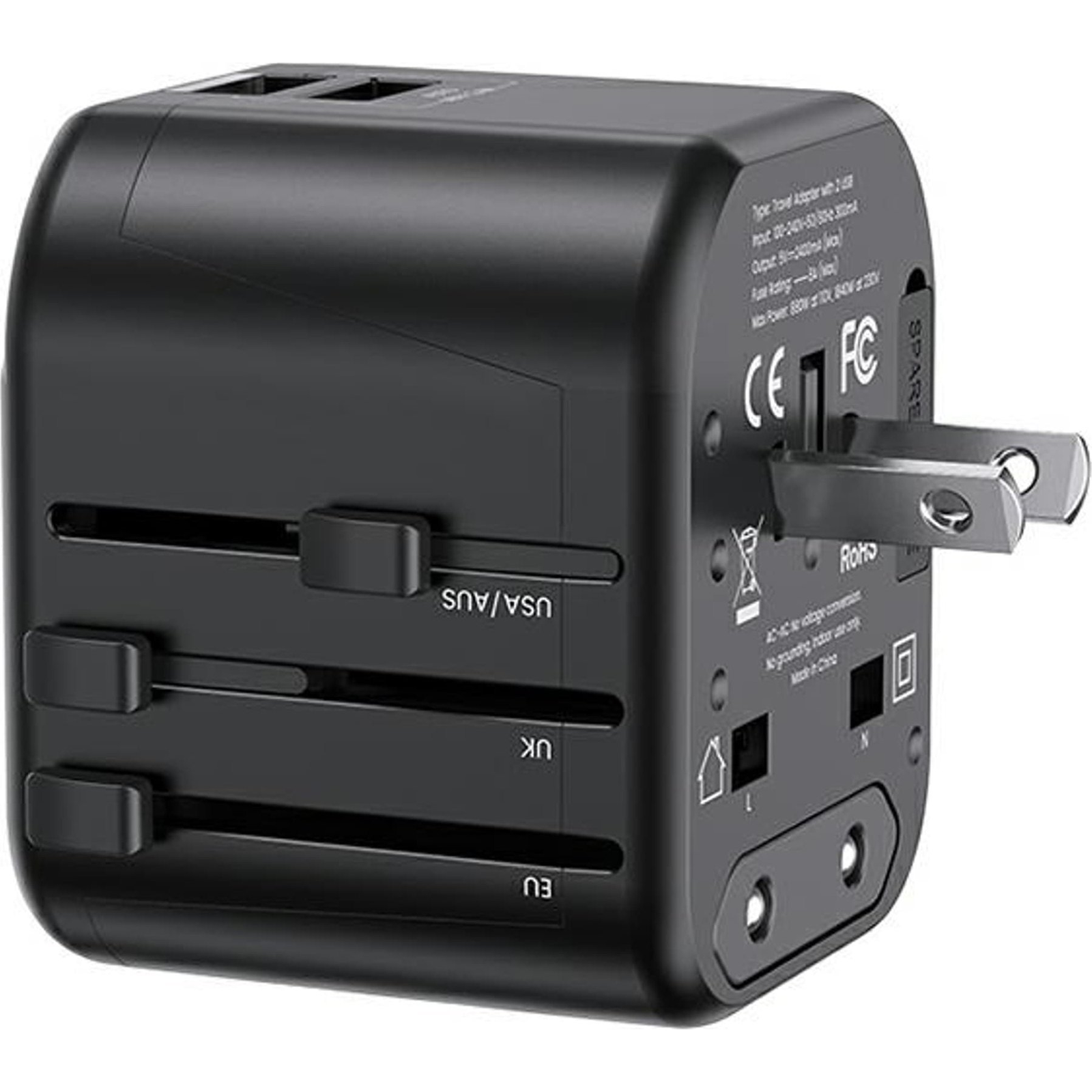 Cestovný adaptér PL USA Anglicko Poľsko Európa + USB (USA904)