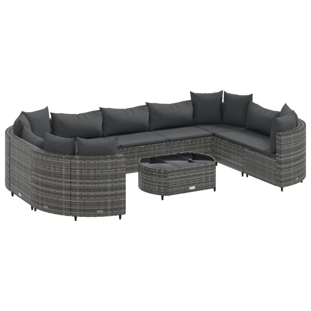 10 részes szürke polyrattan kerti ülőgarnitúra párnákkal (3308402)