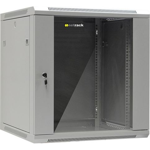 Стенен шкаф със стъклена врата и отваряеми страни, Netrack, F-Line, 12U, 600x600 mm, 19", сив