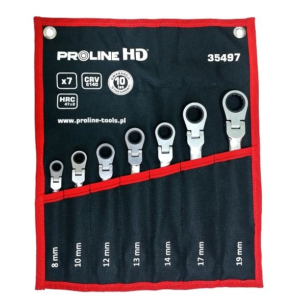  Pro-Line Zestaw kluczy płasko-oczkowych z grzechotką i przegubem 8-19mm 7szt. (35487)