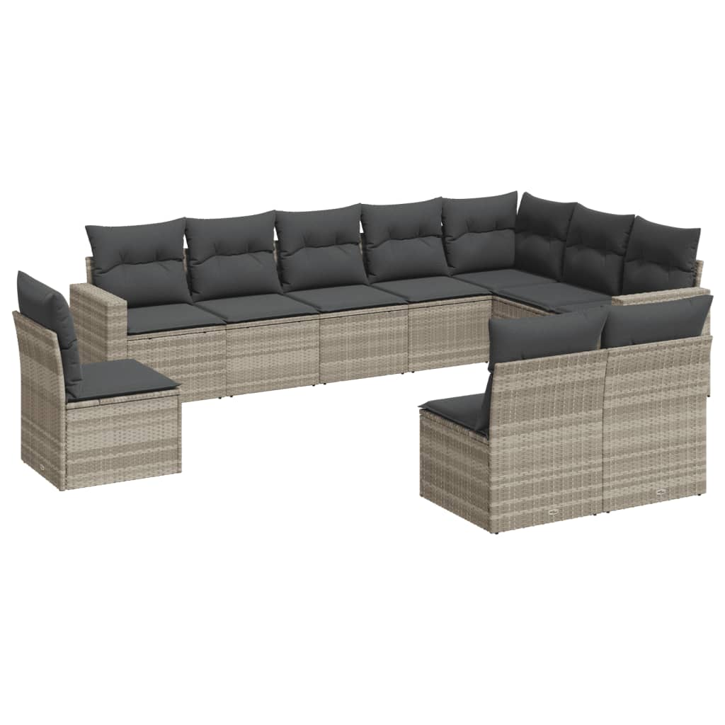 10 részes világosszürke polyrattan kerti ülőgarnitúra párnákkal (3219102)