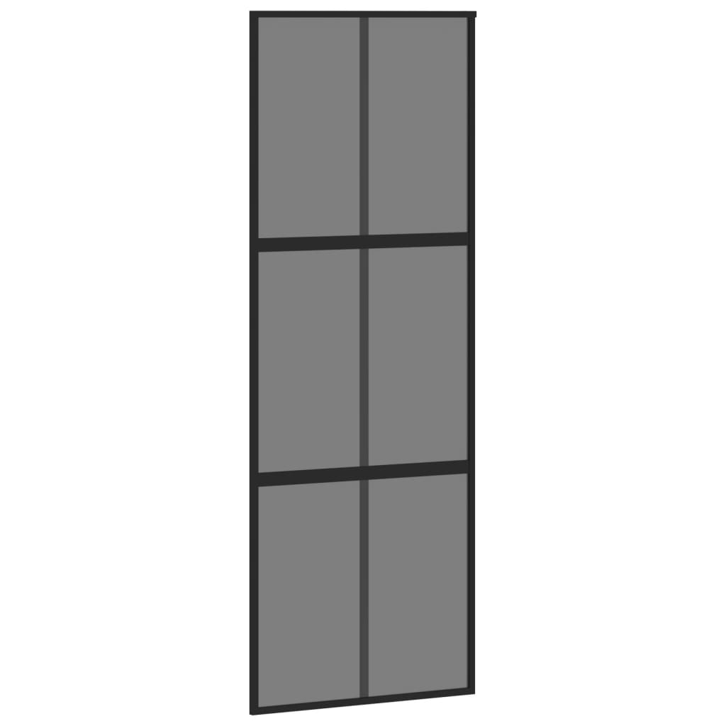fekete edzett üveg és alumínium tolóajtó 76 x 205 cm (155213)