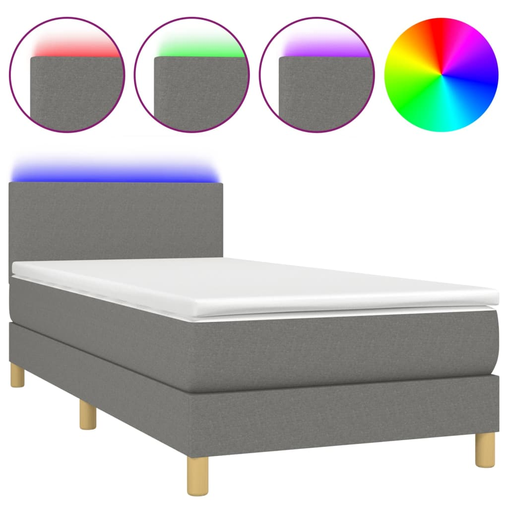 sötétszürke szövet rugós és LED-es ágy matraccal 90x200 cm (3133526)