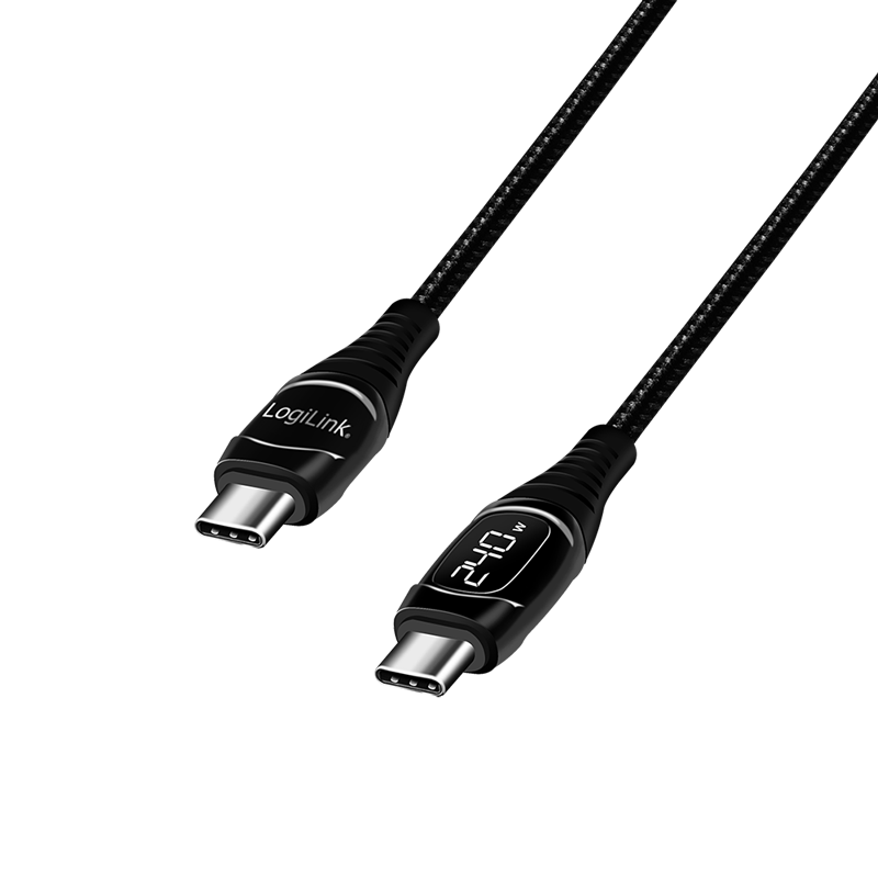 USB kábel typu C s funkciou E-mark, PD, displej, 2 m, čierny, Logilink (CU0185)