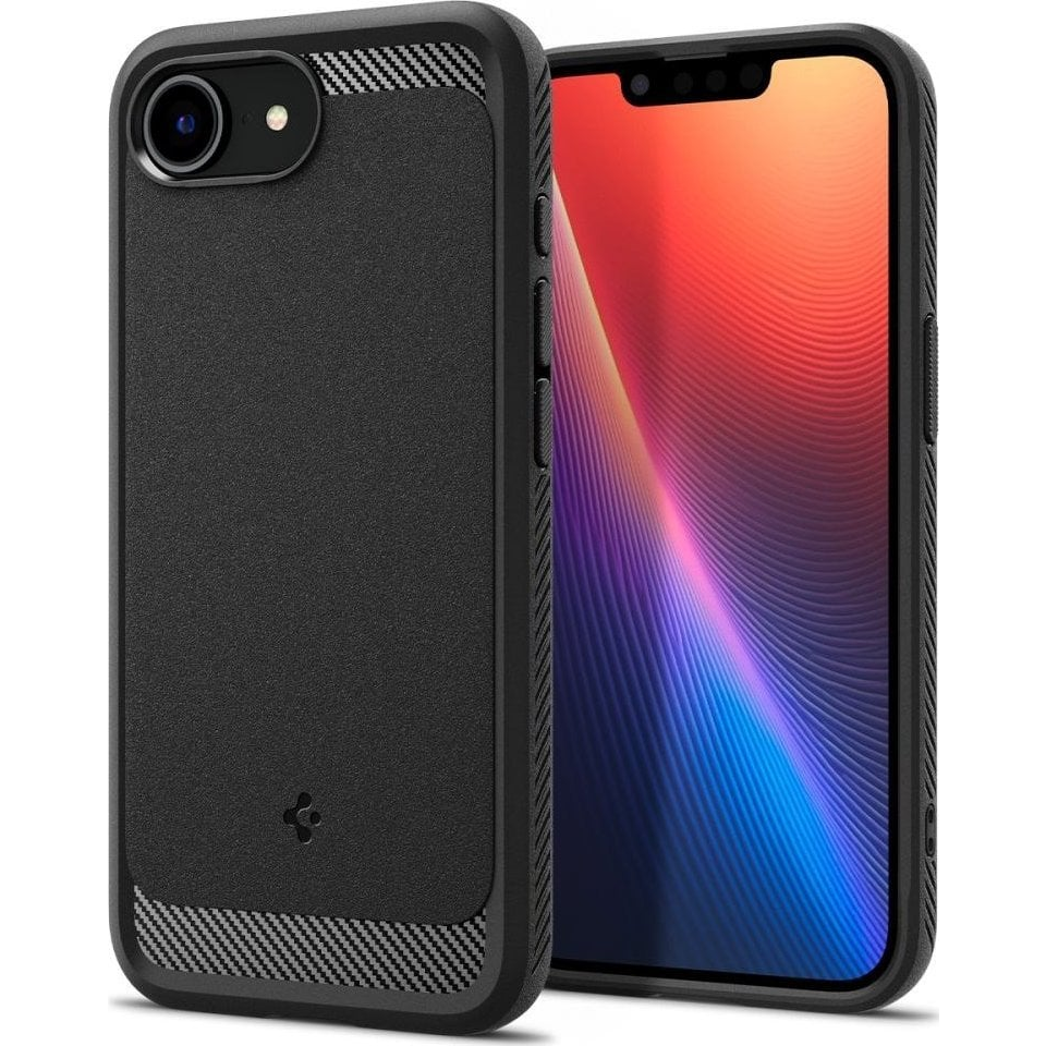 iPhone 16e Spigen Rugged Armor Szilikon Telefonvédő Ütésállóság, Magsafe, Fekete (ACS09152)