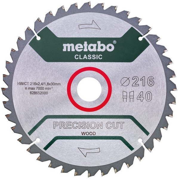 Metabo PRECISION CUT WOOD CLASSIC 628652000 Körfűrészlap 216 x 30 x 1.8 mm Fogak száma (collonként): 40 1 db