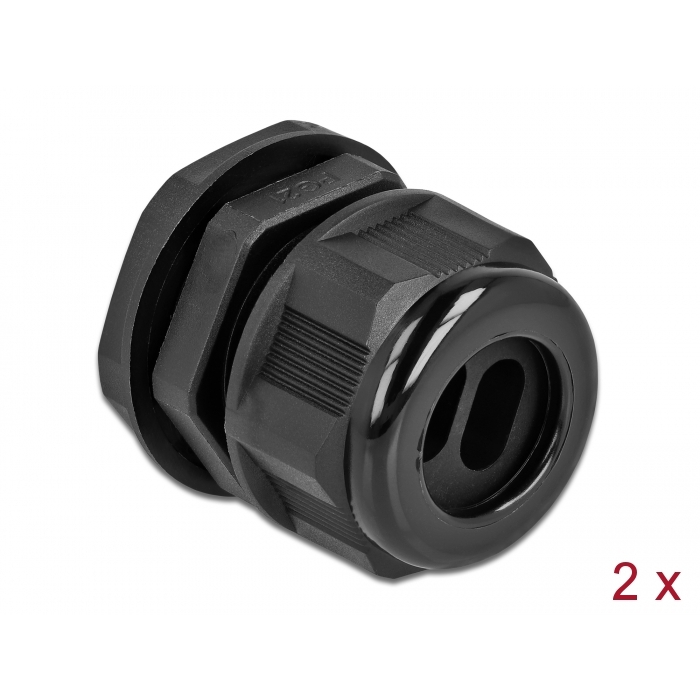 Delock Kábel tömszelence PG21 két kábelbemenettel lapos kábelekhez 2 db. Fekete (60393) (60393)