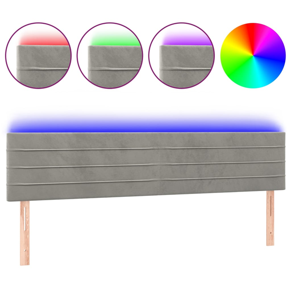 Tăblie de pat cu LED, gri deschis, 180x5x78/88 cm, catifea