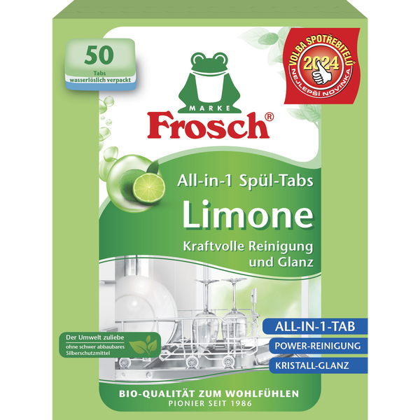 Таблетки за съдомиялна FROSCH Eco ALL in ONE, Аромат на лайм, 50 бр.