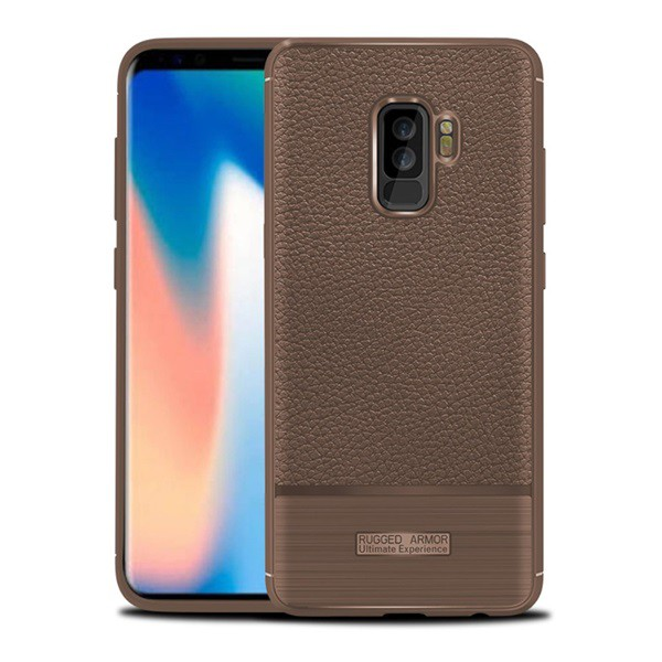 Szilikon telefonvédő (közepesen ütésálló, bőr hatású, szálcsiszolt) BARNA [Samsung Galaxy S9 Plus (SM-G965)] (5996457744206)