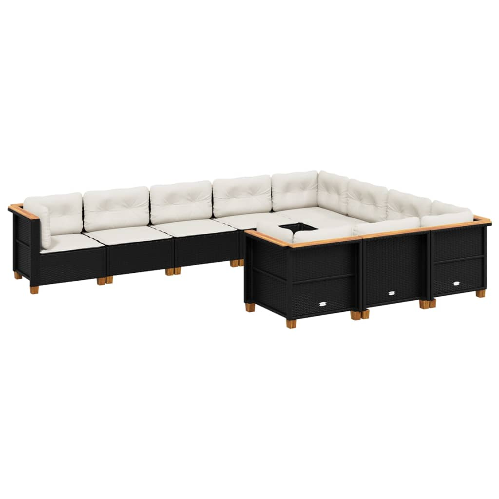 10 részes fekete polyrattan kerti ülőgarnitúra párnákkal (3262031)