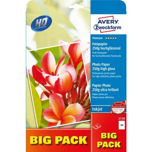 Avery-Zweckform Premium Inkjet Photo Paper high gloss 2739 Fénykép papír DIN A4 250 g/m² 50 lap Magasfényű (Avery - fotopapir - 40 ark - A4 - 270)