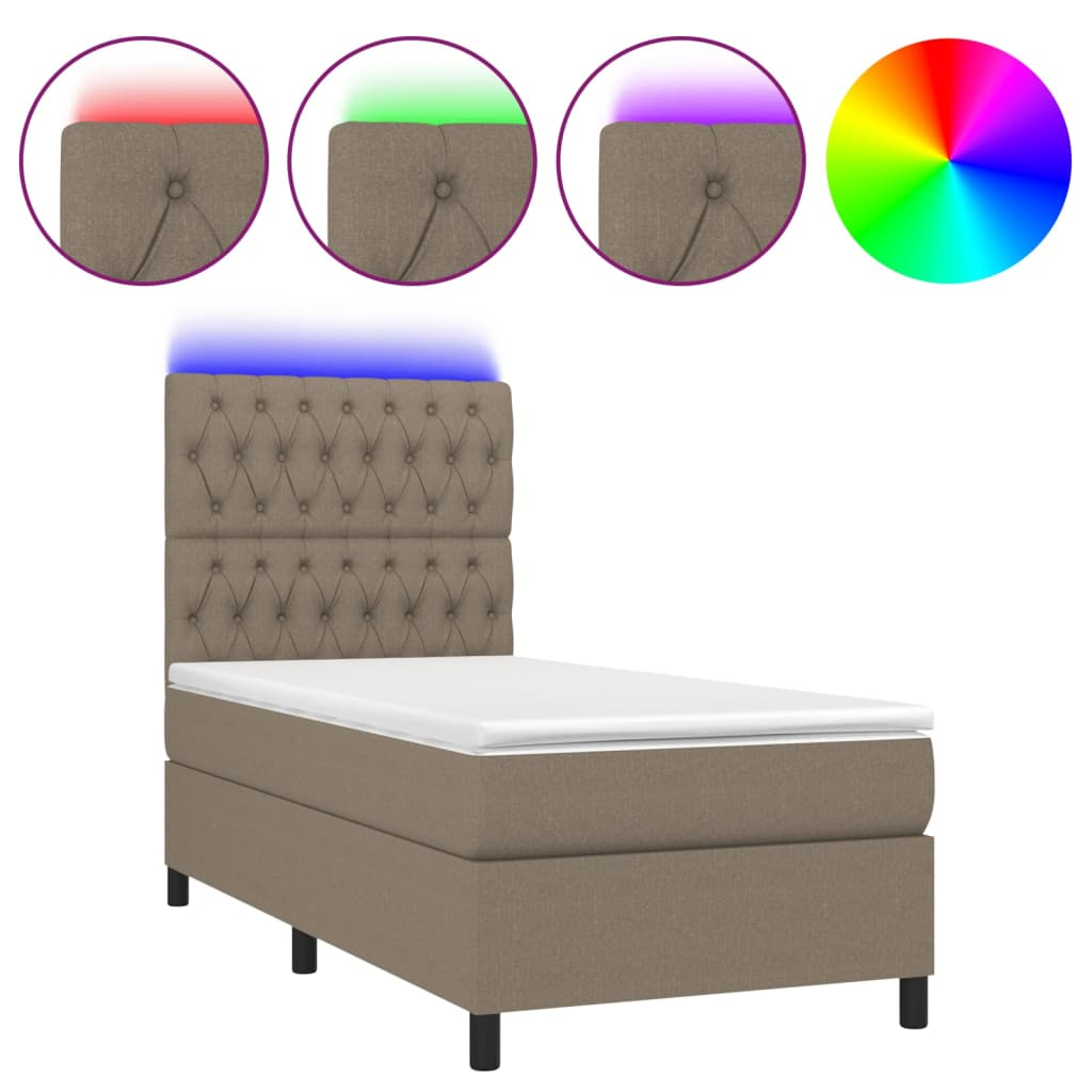 tópszínű szövet rugós és LED-es ágy matraccal 80 x 200 cm (3135073)