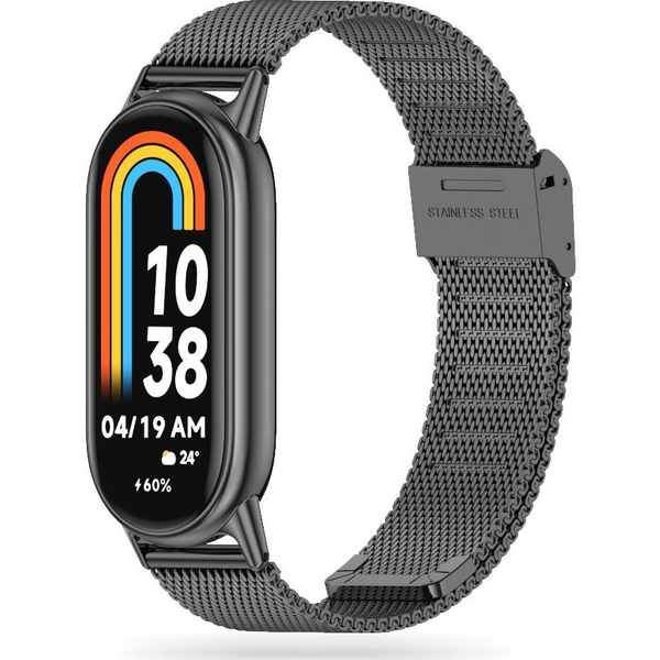 Xiaomi Mi Smart Band 8 / 9, fém pótszíj, milánói stílus, TP MilaneseBand, fekete