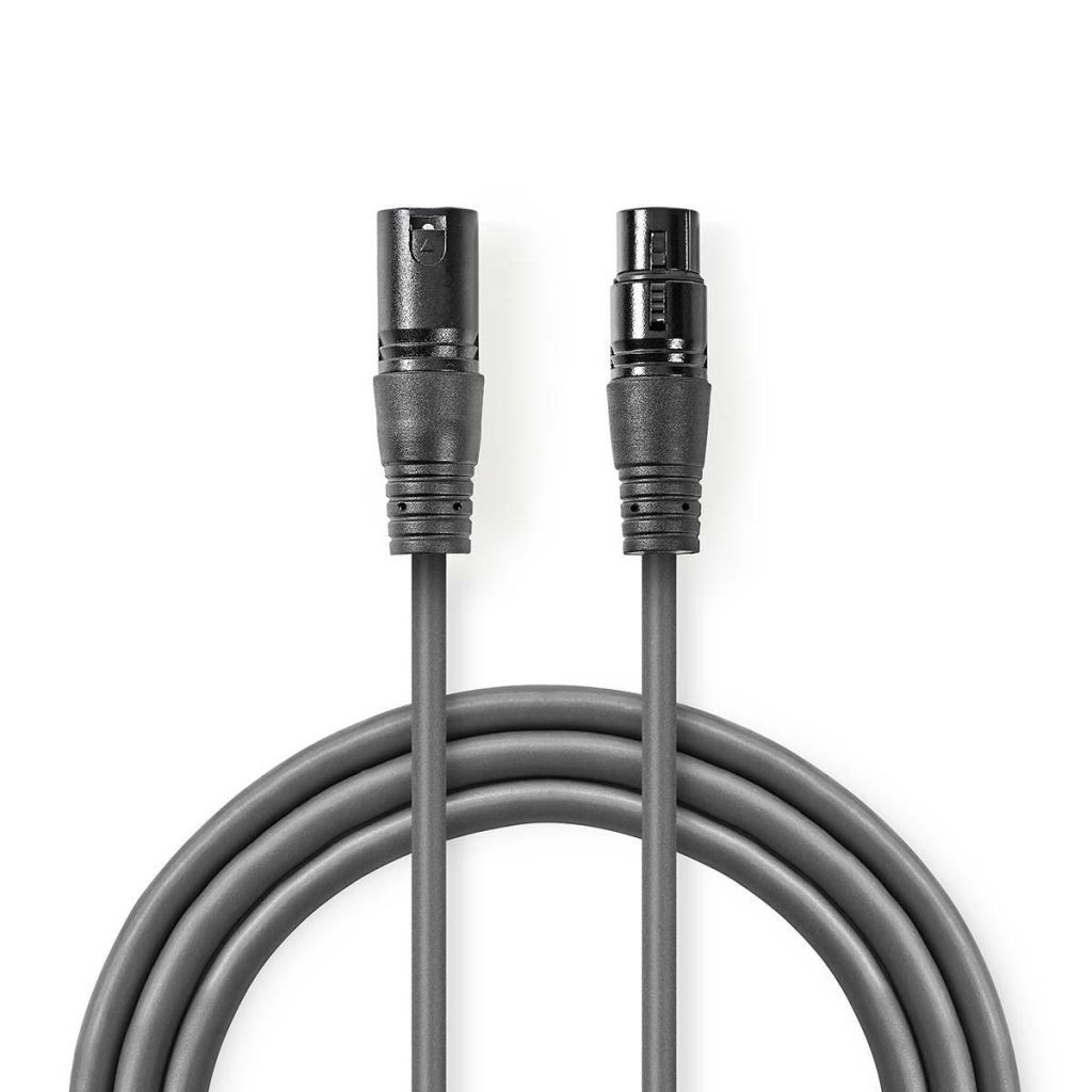 Nedis XLR 3-Tűs Dugasz, XLR 3-Tűs Aljzat, PVC, nikkelezett, szimmetrikus audió kábel, 1.5m, sötét szürke (COTH15010GY15) (COTH15010GY15)