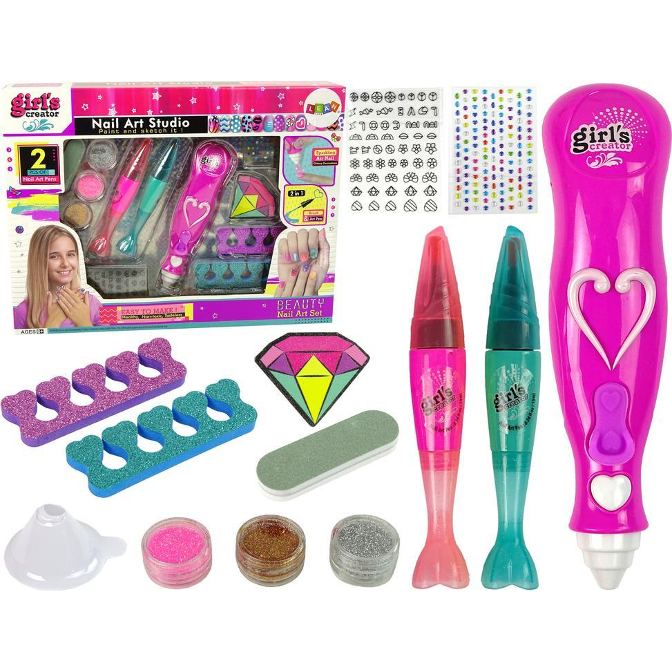 Körömfestő Készlet - Körömtollakkal, Glitter Adagolóval, Gyémántokkal (10501)