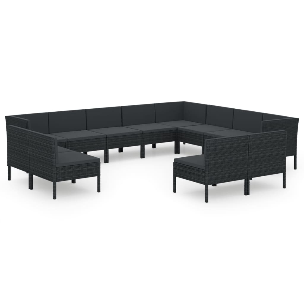 12 részes fekete polyrattan kerti ülőgarnitúra párnákkal (3094485)