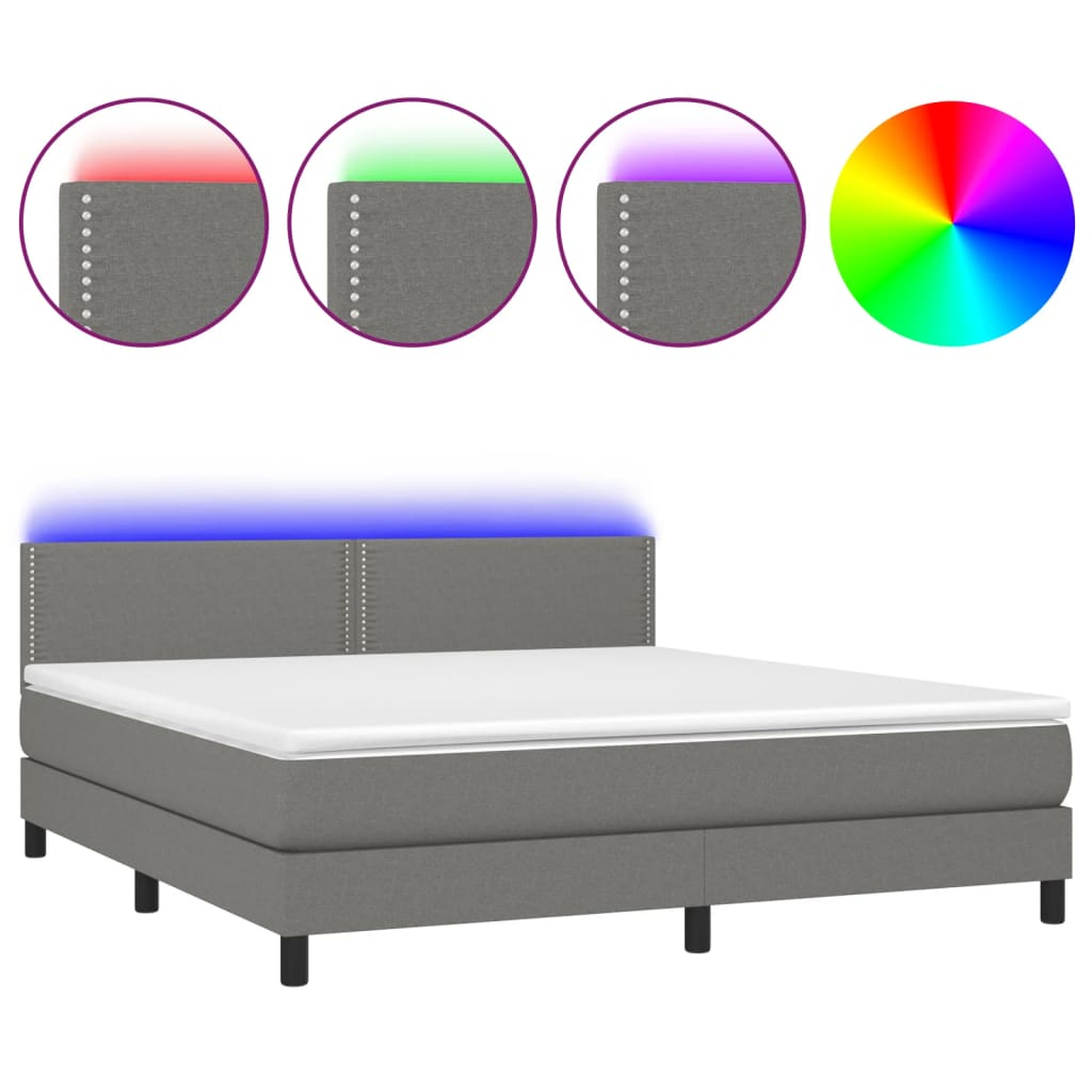 sötétszürke szövet rugós és LED-es ágy matraccal 180 x 200 cm (3133094)