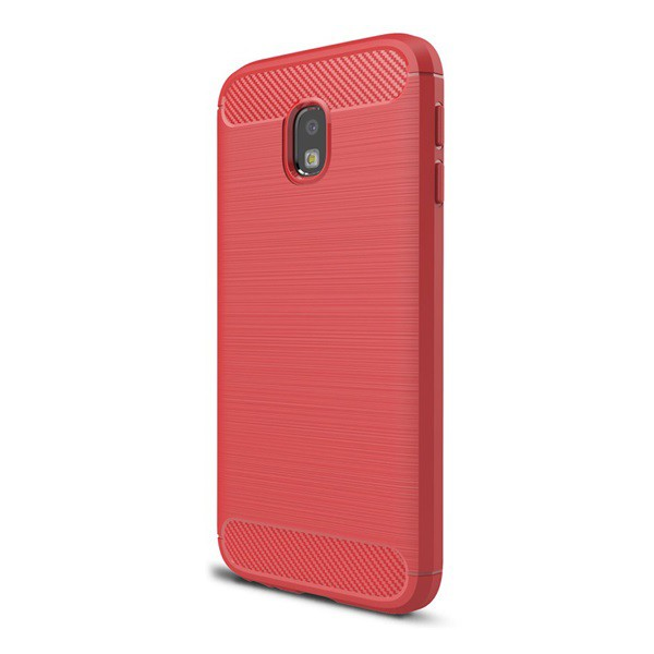 Szilikon telefonvédő (közepesen ütésálló, légpárnás sarok, szálcsiszolt, karbon minta) PIROS [Samsung Galaxy J3 (2017) SM-J330 EU] (5996457707447)
