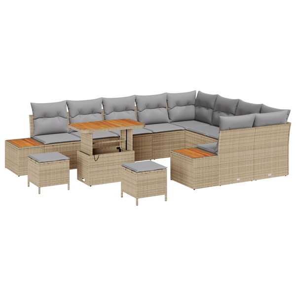 Set canapea de grădină cu 12 piese cu perne Ratan Bej Acacia