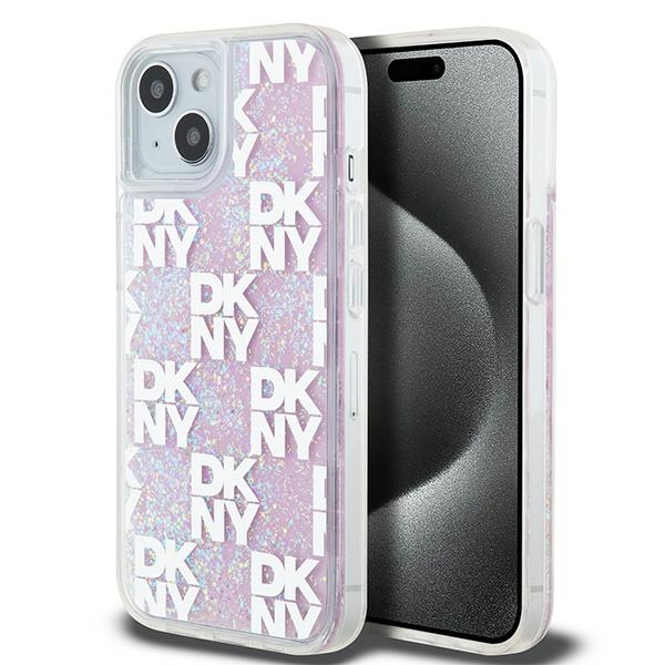 DKNY iPhone 13 / 14 / 15 multiLOGO Glitter műanyag Telefon tok - Pink (DKHCP15SLCPEPP)