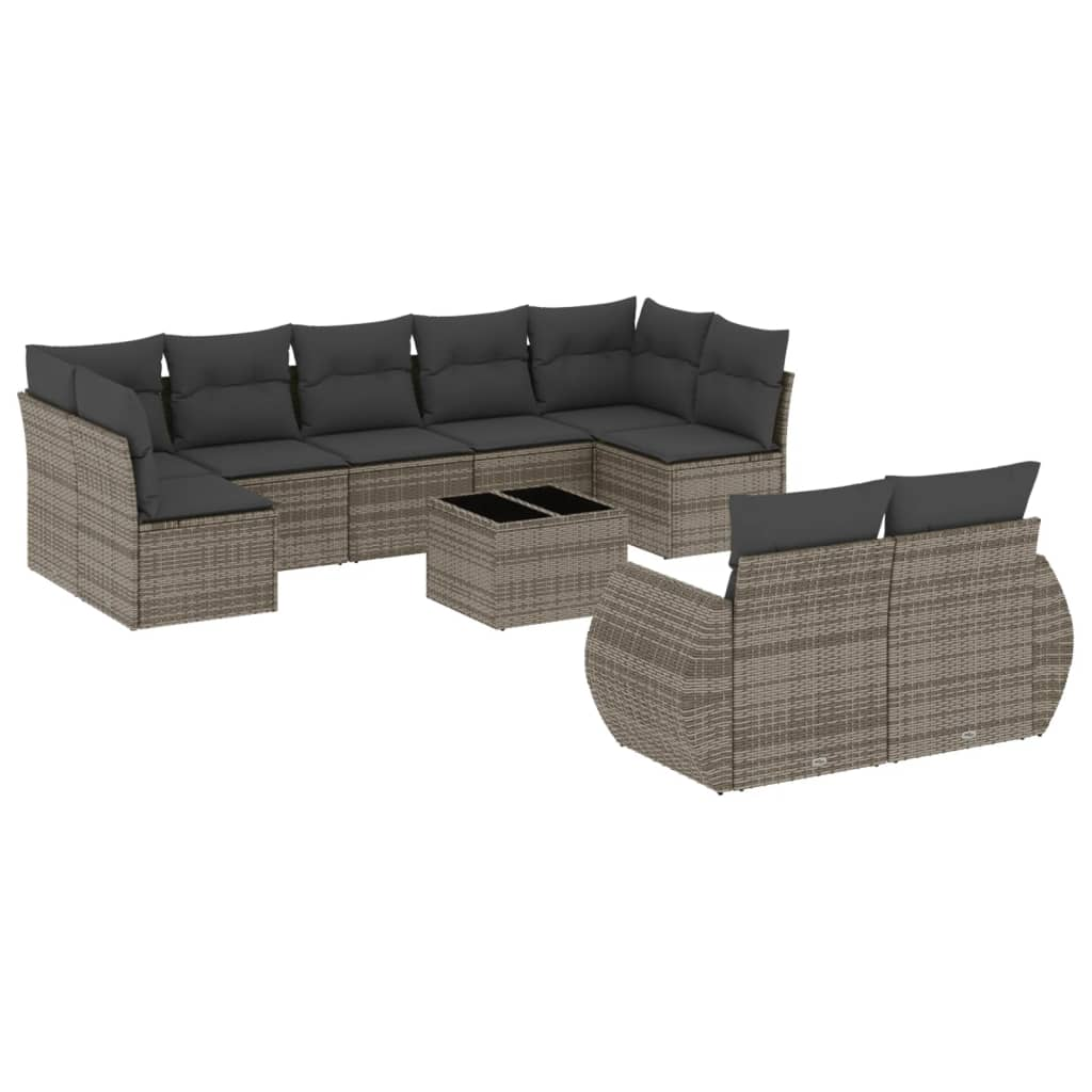 10 részes szürke polyrattan kerti ülőgarnitúra párnákkal (3254167)