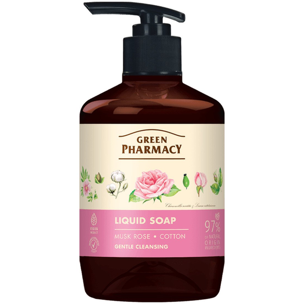 Green Pharmacy Kremowe mydło w płynie Róża piżmowa i bawełna 460ml