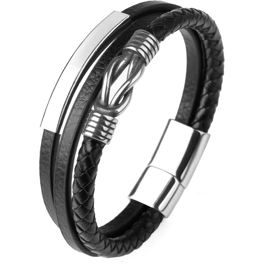 Predator Q1 bőr karkötő - 25 cm, fekete (20454)