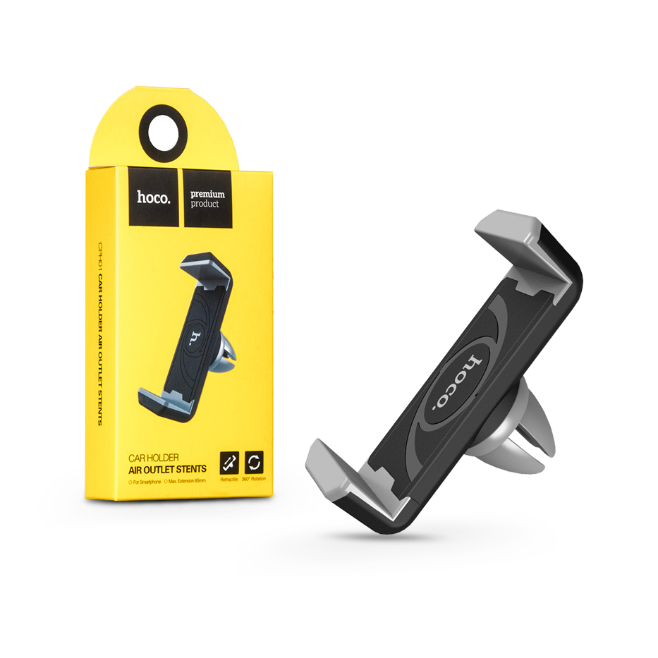 HOCO CPH01 Air Outlet Stents Univerzális 5.5" szellőzőrácsba illeszthető PDA/GSM autós tartó - Fekete/szürke (HOC0139)