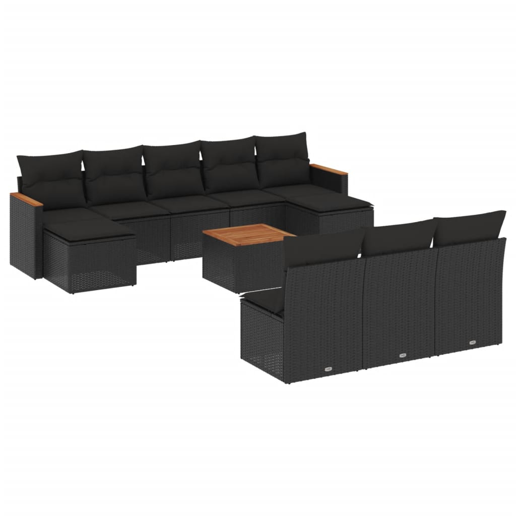 11 részes fekete polyrattan kerti ülőgarnitúra párnákkal (3226391)