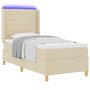 Pat box spring cu saltea & LED, crem, 100x200 cm, textil
